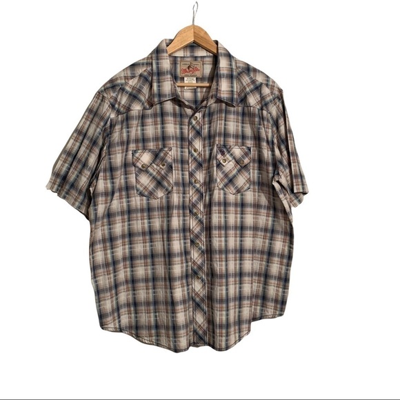 Wrangler short sleeve snap western shirt size XXL - blue, tan, white, rust - Picture 1 of 7